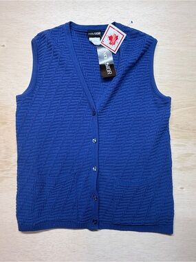 Excelsior Blue Sweater Vest Womens M Button Front Textured Knit Made Canada